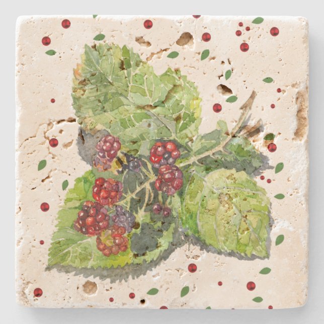 Posavasos De Piedra NegroBerry verde y rojo (Anverso)