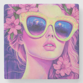 Posavasos De Piedra Neon Dream Chica con gafas de sol florales