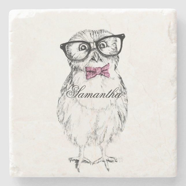 Posavasos De Piedra Nerdy Owlet Ink drawing (Anverso)