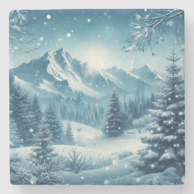Posavasos De Piedra Nevada Winter Mountain (Anverso)