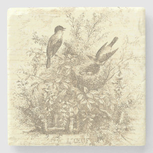 Posavasos De Piedra Nido de aves antiguas de color beige vintage