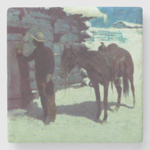 Posavasos De Piedra Nieve de invierno de caballos y bovinas