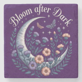 Posavasos De Piedra Night Garden Faux Embroidered Moon with Moths