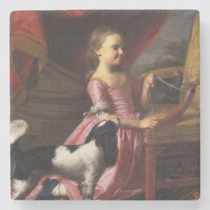 Posavasos De Piedra Niña con un pájaro y un perro (John Singleton Copl