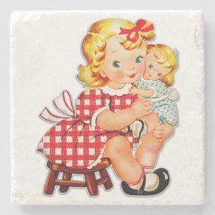 Posavasos De Piedra Niña retro vintage muñeca niña