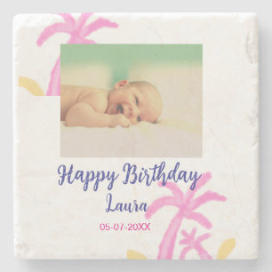 Posavasos De Piedra Niños bebé primer cumpleaños añadir fecha añadir f