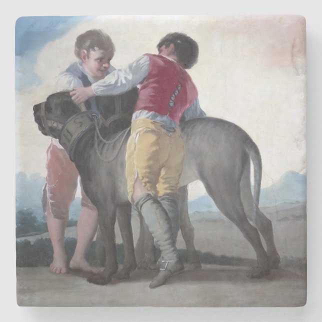 Posavasos De Piedra Niños con un perro escarlata (por Francisco Goya) (Anverso)