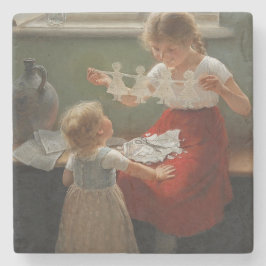 Posavasos De Piedra Niños Haciendo Silhouettes (Niños Cuidados Jugando