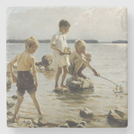 Posavasos De Piedra Niños jugando en la costa (por Albert Edelfelt)