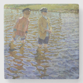 Posavasos De Piedra Niños pescando en el río (Anglers de época)