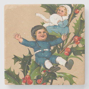 Posavasos De Piedra Niños ventilados sobre Navidades Holly