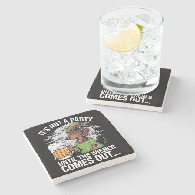 Posavasos De Piedra No es un Fiesta hasta que Dachshund irlandés Beer  (Lateral)