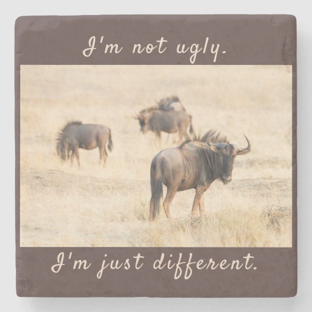 Posavasos De Piedra No soy una fea foto de wildebeest con texto (Anverso)