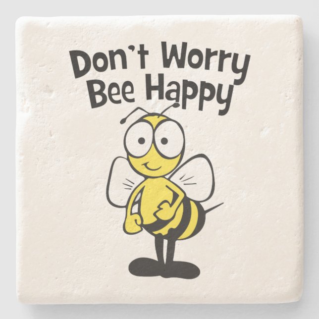 Posavasos De Piedra No te preocupes por ser feliz abeja de burbujas (Anverso)