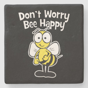 Posavasos De Piedra No te preocupes por ser feliz abeja negra