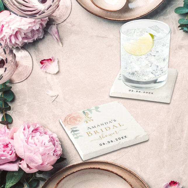 Posavasos De Piedra Noche Ducha rosa oro eucalipto floral monograma (Subido por el creador)
