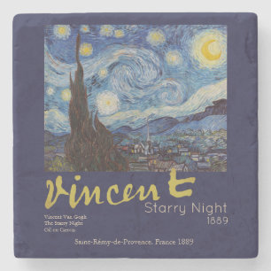 Posavasos De Piedra Noche estrellada de Van Gogh Clásico Azul Obra Mae