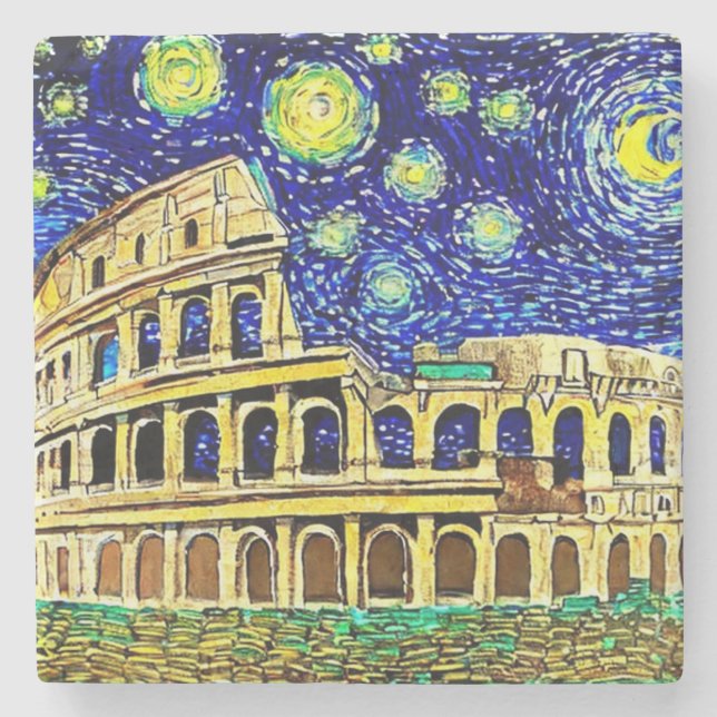 Posavasos De Piedra Noche estrellada Roma Italia (Anverso)