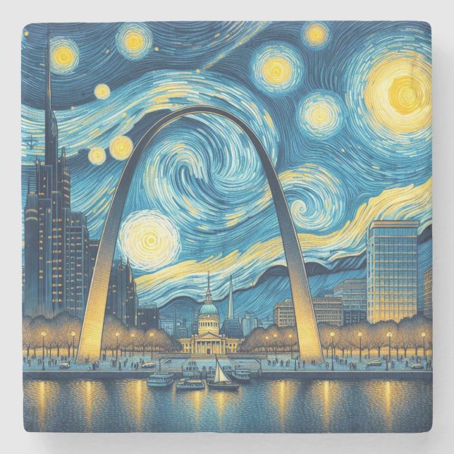 Posavasos De Piedra Noche estrellada St. Louis Missouri (Anverso)