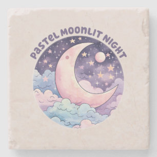Posavasos De Piedra Noche Pastel Moonlit - Luna Crescent Dreamy