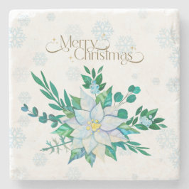 Posavasos De Piedra Nochebuena Nochebuena Poinsettia White Snowflakes