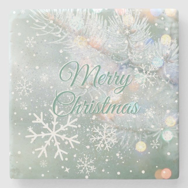 Posavasos De Piedra Nochebuena verde para navidad (Anverso)