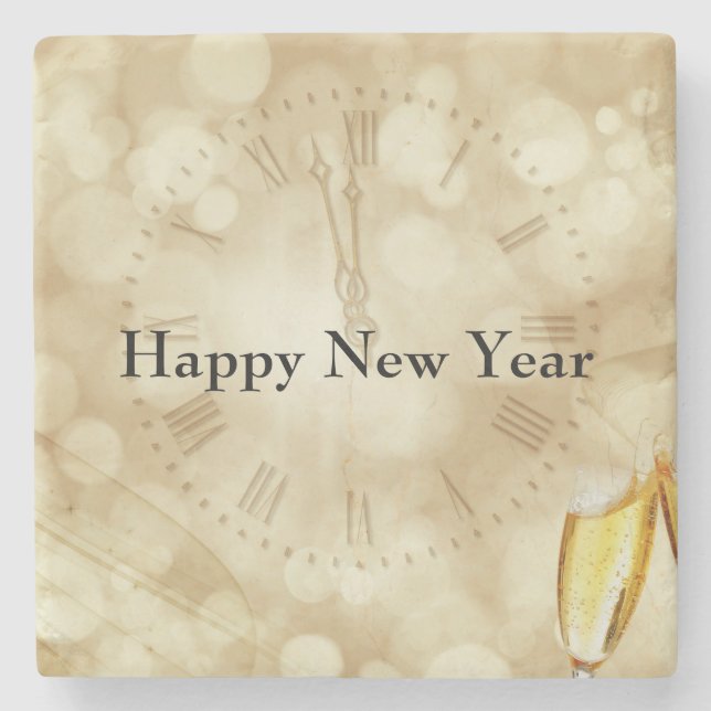 Posavasos De Piedra Nochevieja con gafas de champán (Anverso)