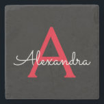 Posavasos De Piedra Nombra de monograma de guión negro rojo<br><div class="desc">Mosaico de piedra con nombre de monograma simple negro y rojo. Esto hace que la graduación perfecta,  dulce cumpleaños de 16 años,  boda,  ducha de novia,  aniversario,  ducha de bebé o fiesta de soltera sea un regalo para alguien que ama el lujo glam y los estilos de moda.</div>