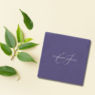 Posavasos De Piedra nombre azul y blanco minimalista clásico personali