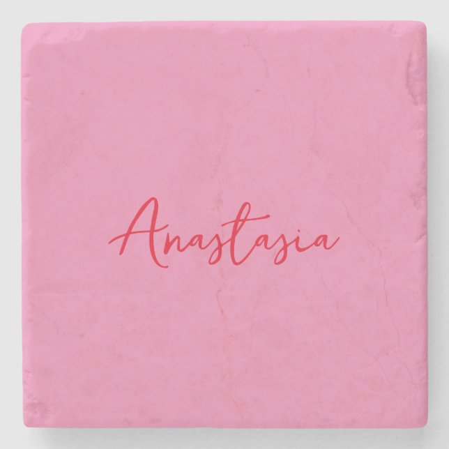 Posavasos De Piedra Nombre caligráfico profesional personalizado rosa (Anverso)