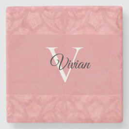 Posavasos De Piedra Nombre de Batik Rosado Ruddy Monogramado