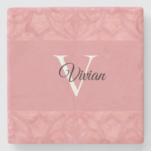 Posavasos De Piedra Nombre de Batik Rosado Ruddy Monogramado