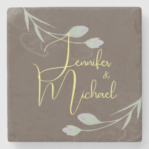 Posavasos De Piedra Nombre de caligrafía Minimalista moderna boda