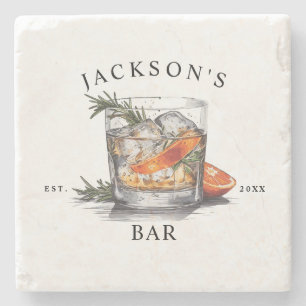 Posavasos De Piedra Nombre de cóctel de whisky con estilo y año de bar