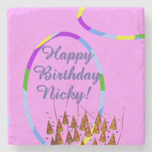 Posavasos De Piedra Nombre de cumpleaños feliz