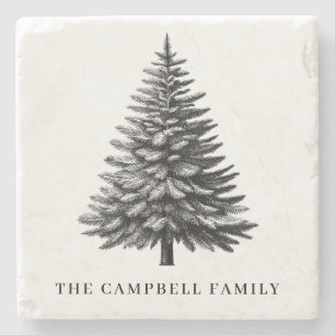 Posavasos De Piedra Nombre de familia de árbol de navidad vintage