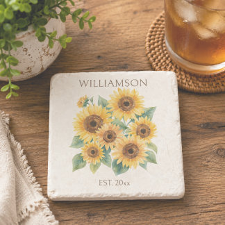 Posavasos De Piedra Nombre de familia de girasoles rústicos