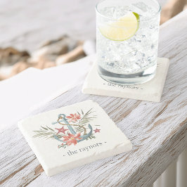 Posavasos De Piedra Nombre de familia personalizada de vacaciones en l