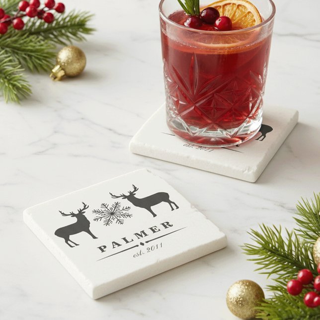 Posavasos De Piedra Nombre de familia personalizada del venado de Wood (Subido por el creador)