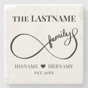 Posavasos De Piedra Nombre de familia personalizado Infinity y fecha d