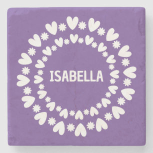 Posavasos De Piedra Nombre De Flores Y Corazones