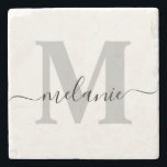 Posavasos De Piedra Nombre de guión de monograma Personalizado persona<br><div class="desc">Elegante Monograma Personalizado Nombre De Guión Elegante Monstruo De Piedra</div>