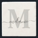 Posavasos De Piedra Nombre de guión de monograma Personalizado persona<br><div class="desc">Elegante Monograma Personalizado Nombre De Guión Elegante Monstruo De Piedra</div>