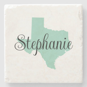 Posavasos De Piedra Nombre de guión rizado claro teal Texas