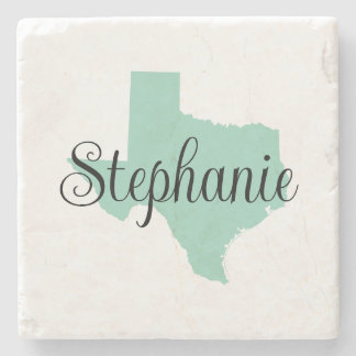 Posavasos De Piedra Nombre de guión rizado Light Teal Texas