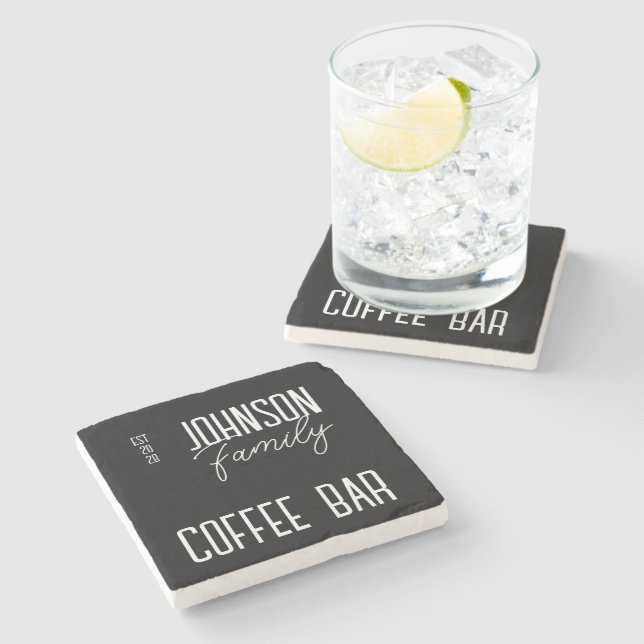 Posavasos De Piedra Nombre de la familia Café blanco y negro (Lateral)