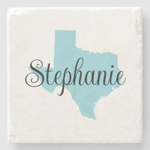 Posavasos De Piedra Nombre de letra cursiva Robin Egg Blue Texas
