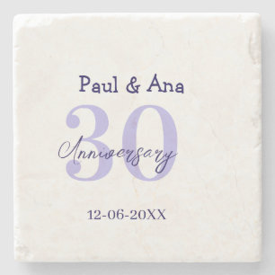 Posavasos De Piedra nombre de letra negrita púrpura 30 aniversario sim