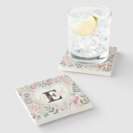 Posavasos De Piedra Nombre de monograma Corazones florales vintage acu