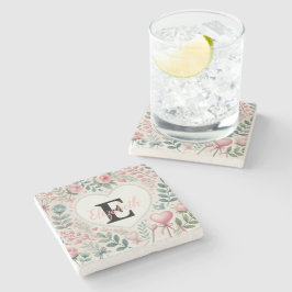 Posavasos De Piedra Nombre de monograma Corazones florales vintage acu